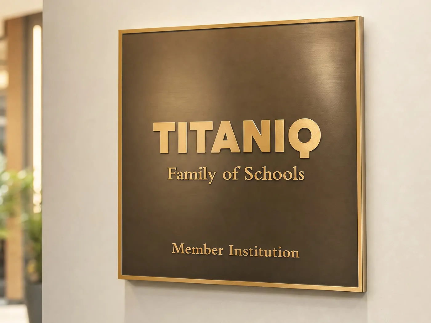 A brass TITANIQ Family of Schools plaque, inscribed Member Institution